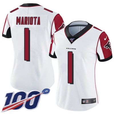 Nike Atlanta Falcons #1 Marcus Mariota White Stitched Women's NFL 100th Season Vapor Untouchable Limited Jersey